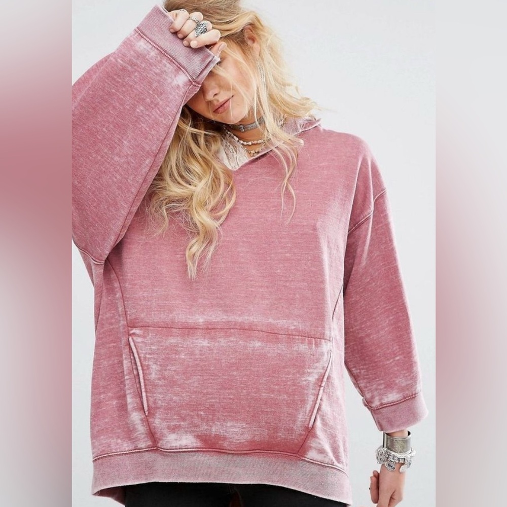 Free People Small Rose Pink Oversized Sweatshirt Get it Distressed Hoodie